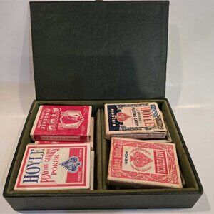 Vintage Faux Leather Lidded Card Box with Vintage Playing Cards